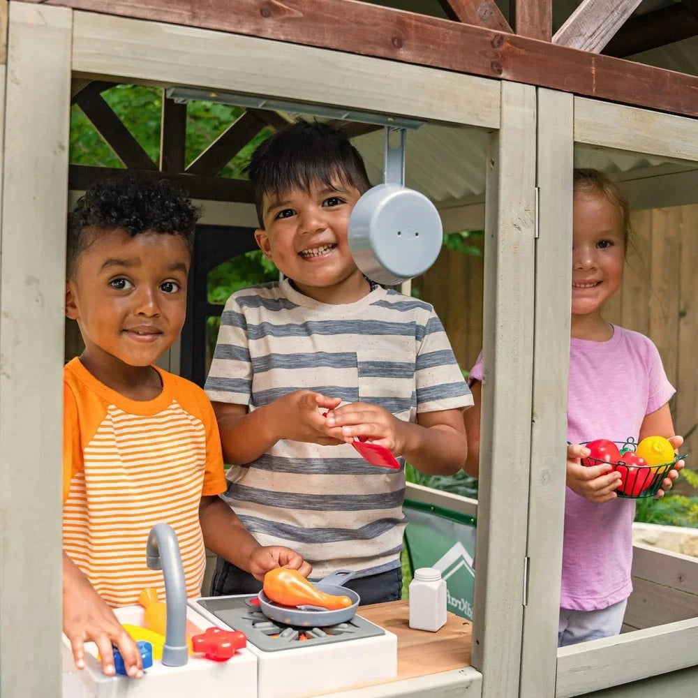 Wooden Playhouse with Doorbell 13 Accessories Serving Window Picket Fence Ohberri