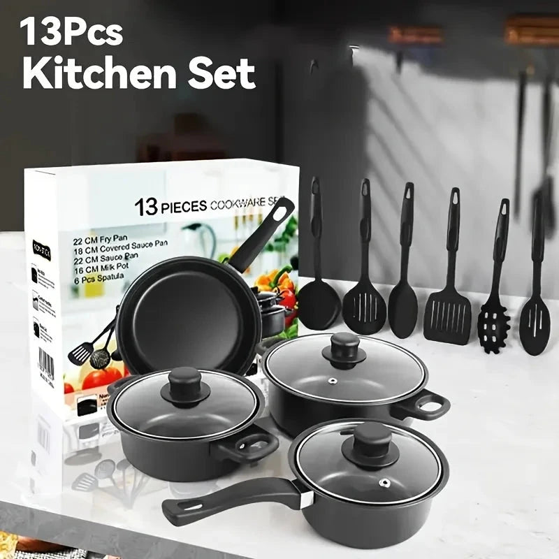 13-Piece Nonstick Cookware Set Black - Induction Ohberri