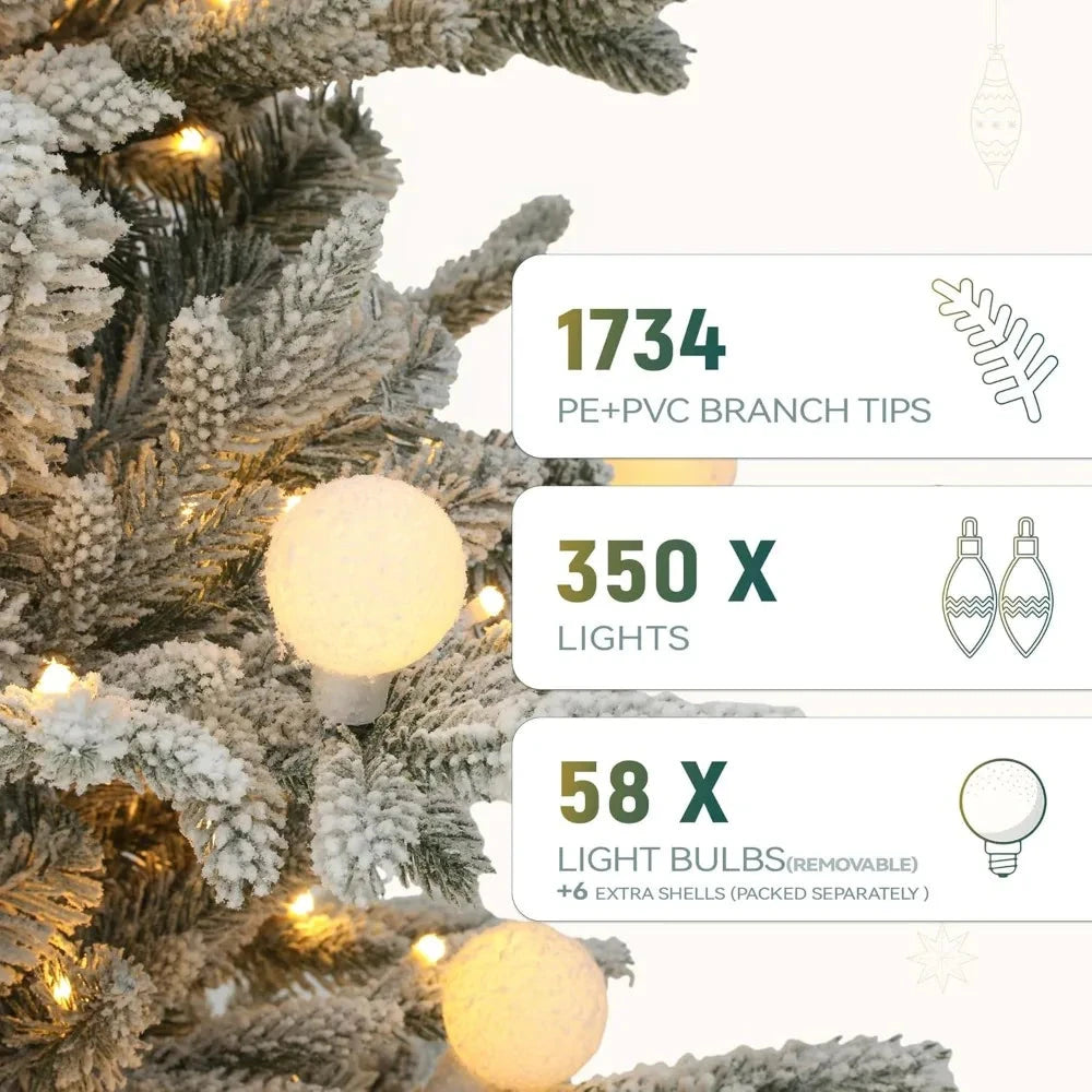 7.5ft Pre-lit Flocked Layered Christmas Tree With Remote, Hinged Flocked Christmas Tree W/ 1734 Pe & Pvc Mixed Tips Ohberri