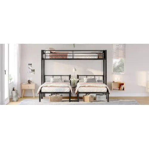 Twin Over Twin & Twin Bunk Beds For 3, Twin XL Over Twin & Twin Bunk Bed Metal Triple Bunk Bed, Black My Store