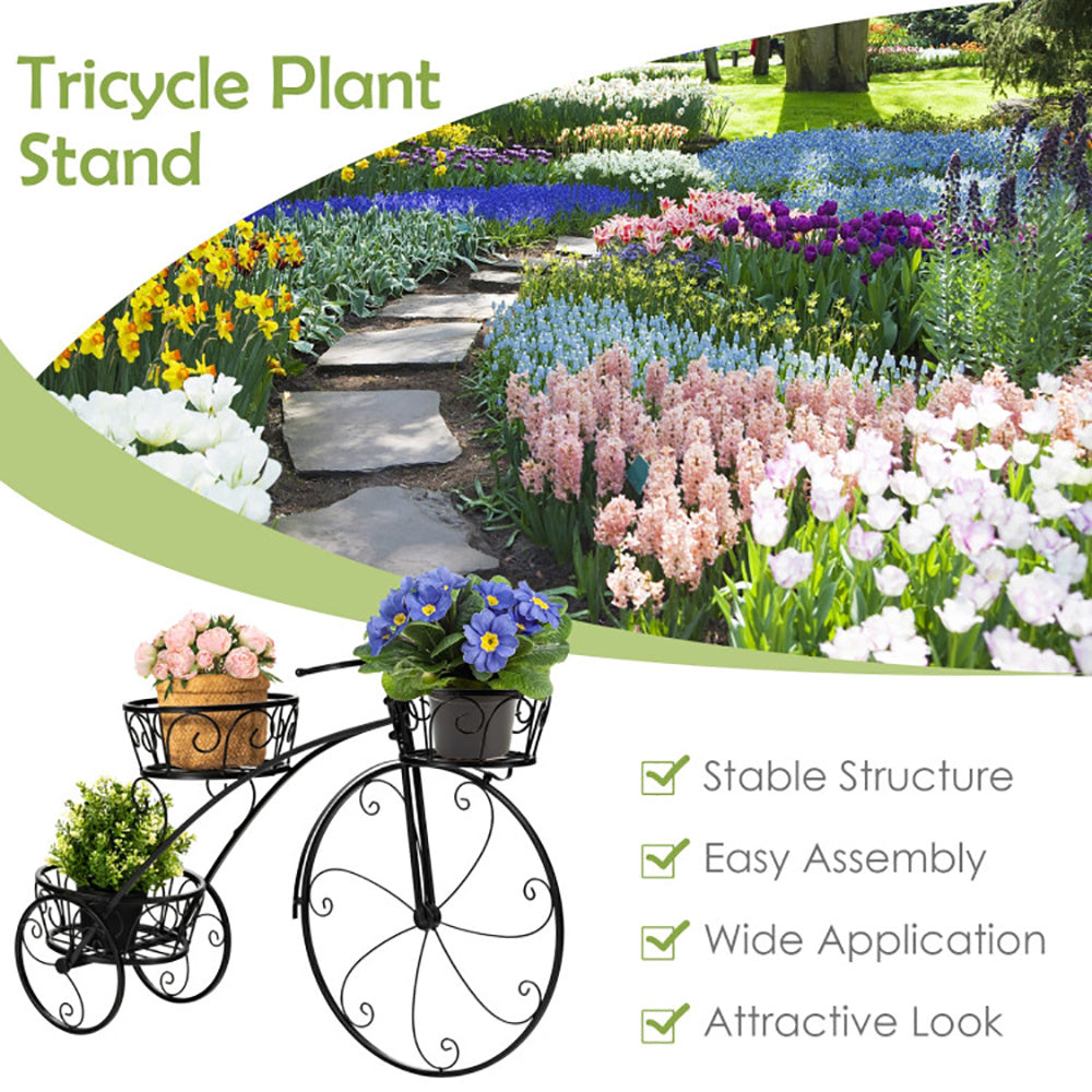 Tricycle Plant Stand Flower Pot Cart Holder In Parisian Style Inkedjoy