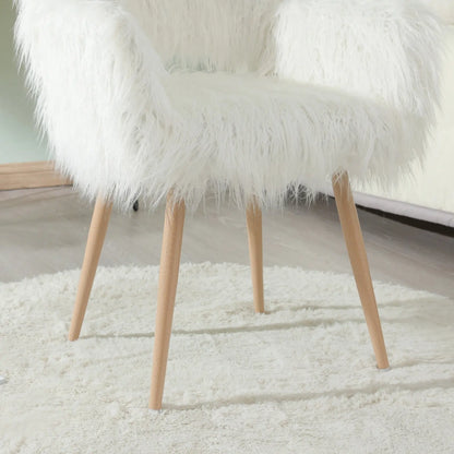 WHITE Faux Fur Upholstered Make Up Chair Side Dining Chair With Metal Leg WHITE Beech Metal Leg My Store