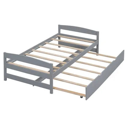 Twin Size Platform Bed With Twin Size Trundle, Gray My Store