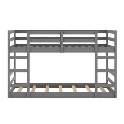 Twin Over Twin Bunk Bed With Ladder, Gray My Store