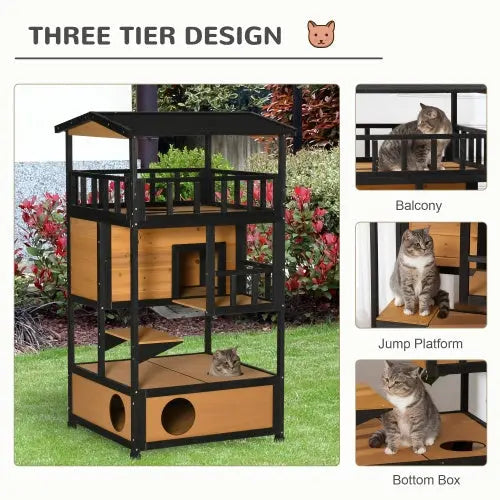 Wooden Outdoor Cat House, Wild Cat Shelter Kitten Tree My Store