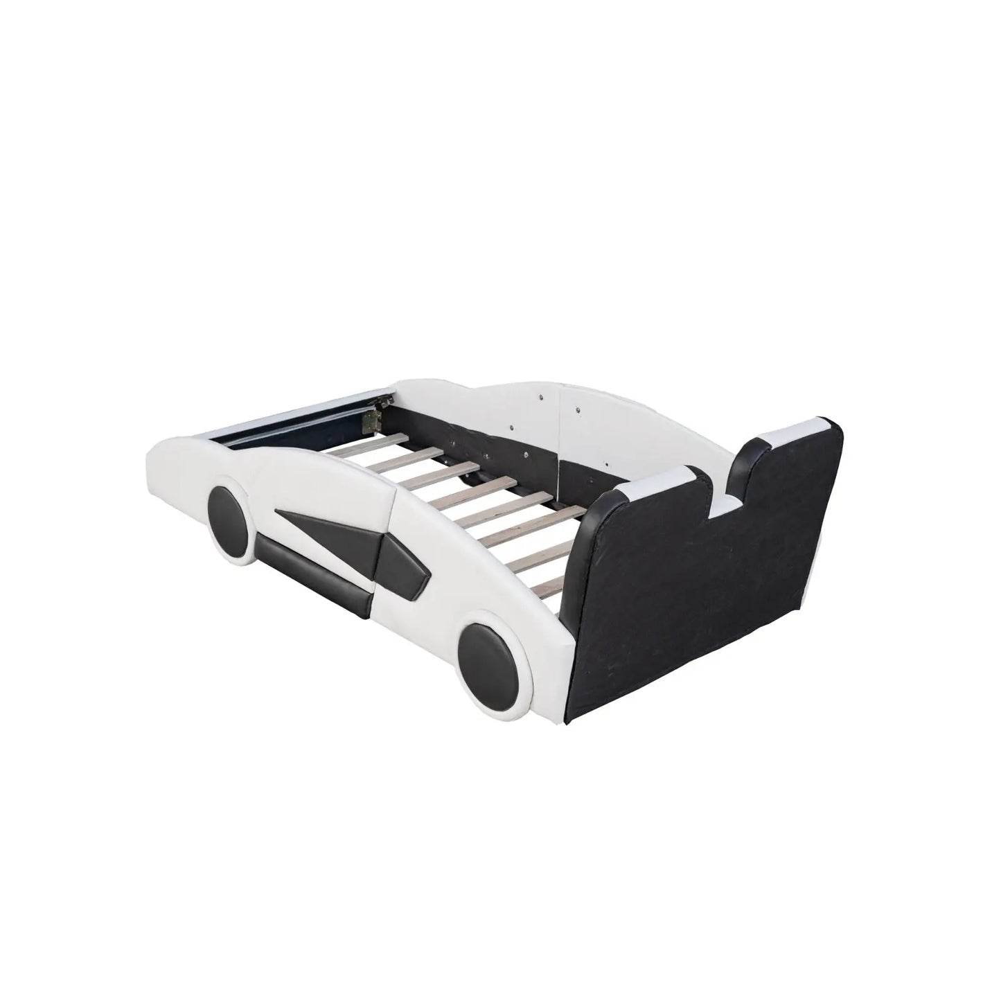 Twin Size Race Car-Shaped Platform Bed With Wheels, White My Store