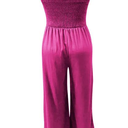 Ladies' Elegant Jumpsuit Solid Color Strapless Top Straight Leg Pants Sleeveless Loose Pants Inkedjoy