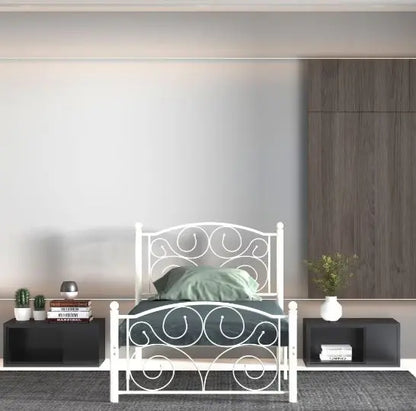 Twin Size Unique Flower Sturdy System Metal Bed Frame With Headboard And Footboard My Store