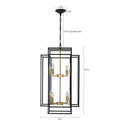 8 Lights Black & Gold Lantern Tiered Chandelier, Industrial Farmhouse Chandelier Inkedjoy
