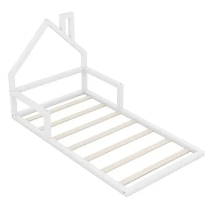 Twin Size Wood Floor Bed With House-shaped Headboard My Store