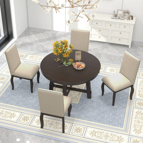 5-piece Farmhouse Wooden Dining Table Set Inkedjoy