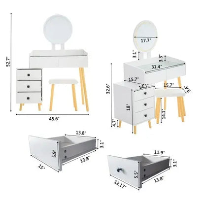Dressing Table With LED Lights Glass Top 5 Drawers My Store