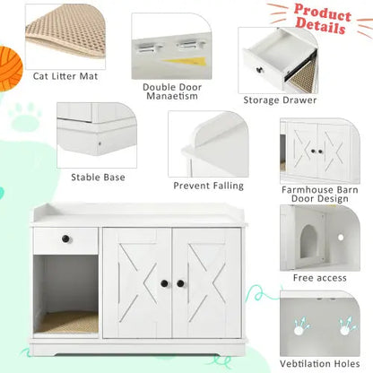 Farmhouse Style Cat Box Cabinet For Living Room, White My Store