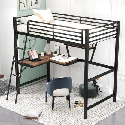 Twin Size Loft Metal&MDF Bed With Desk And Shelf, Black My Store