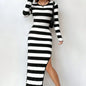 Ladies' Fashion Striped Printed Long Sleeved Top With Slit Skirt My Store