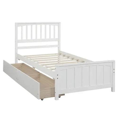Twin Size Platform Bed With Two Drawers, White My Store