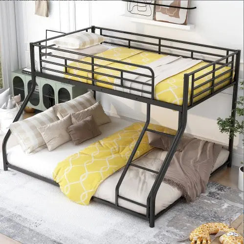 Metal Floor Bunk Bed, Twin XL Over Queen, Black My Store