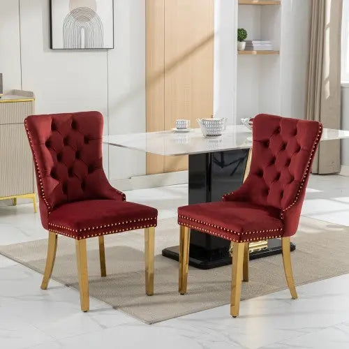 High-end Tufted Solid Wood Contemporary Velvet Upholstered Dining Chair With Golden Stainless Steel Plating Legs,Nailhead Trim,Set Of 2 My Store