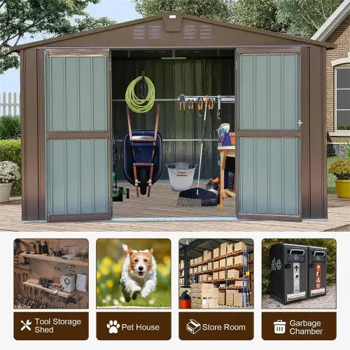 Outdoor Storage Shed 10'x8', Metal Brown My Store