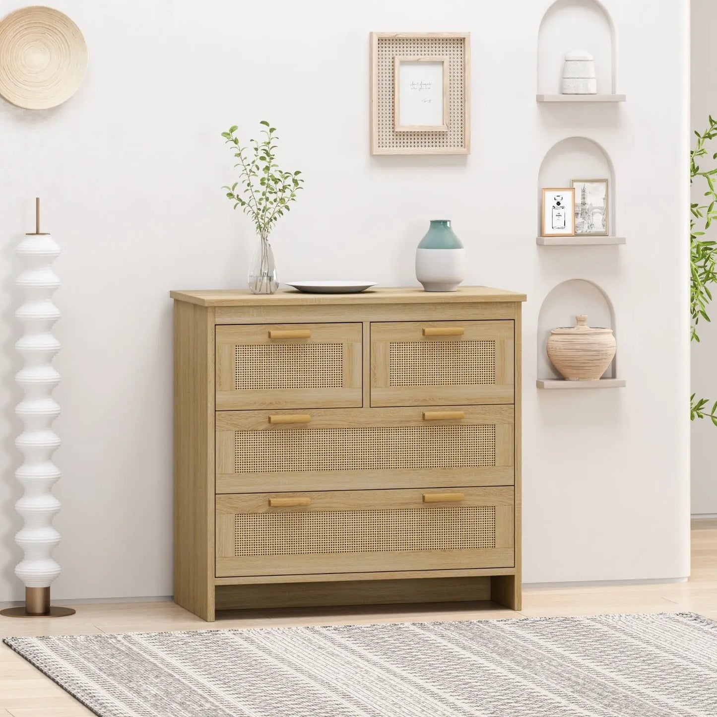 4 Drawers Rattan Cabinet For Bedroom, Living Room, Easy Assembly My Store