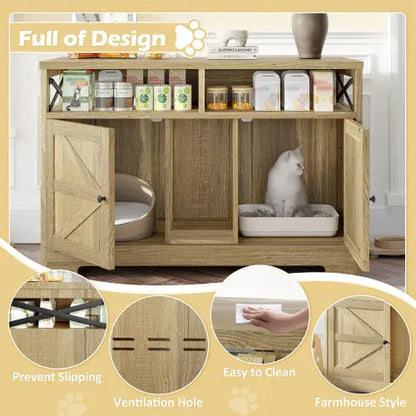 Litter Box Enclosure For 2 Cats, Farmhouse, Brown My Store