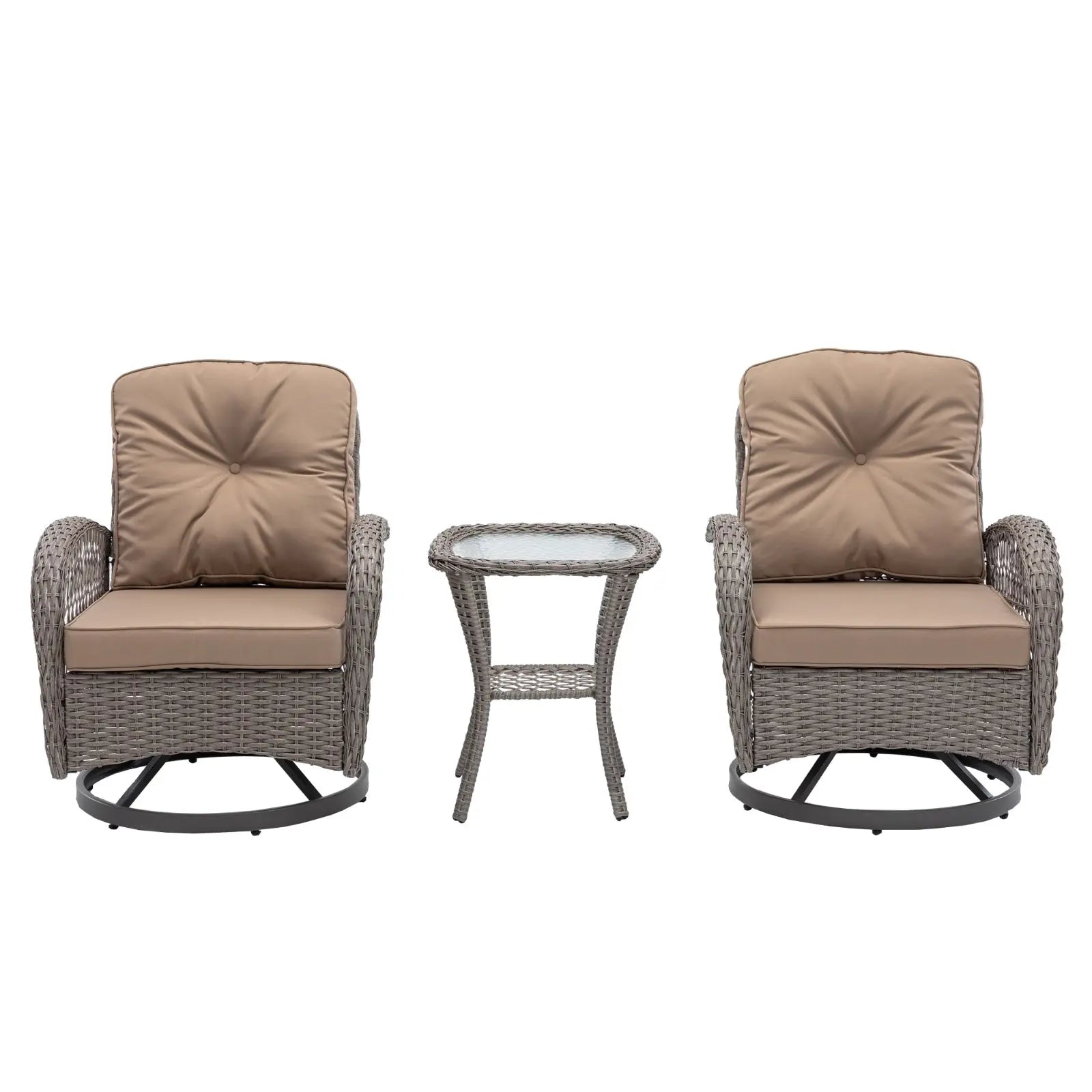 3pc Outdoor Swivel Rocker Chairs, 360  Rocking Patio Set With Thick Cushions My Store