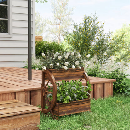 Wooden Wagon Planter Box, 2-Tier Raised Garden Bed, For Vegetables Flowers Herbs My Store