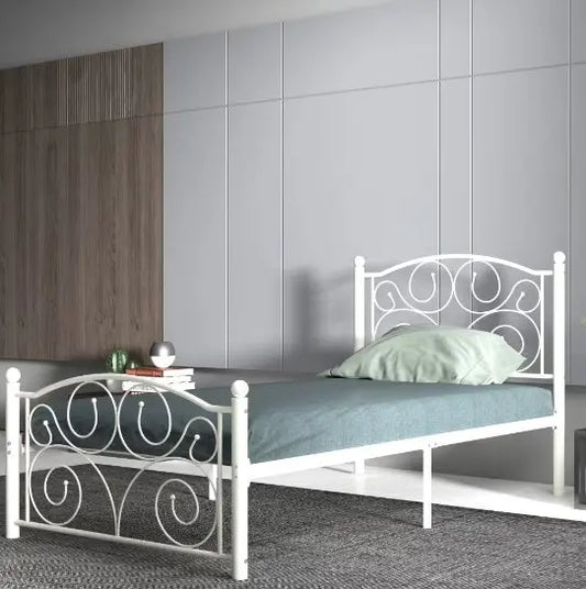 Twin Size Unique Flower Sturdy System Metal Bed Frame With Headboard And Footboard My Store