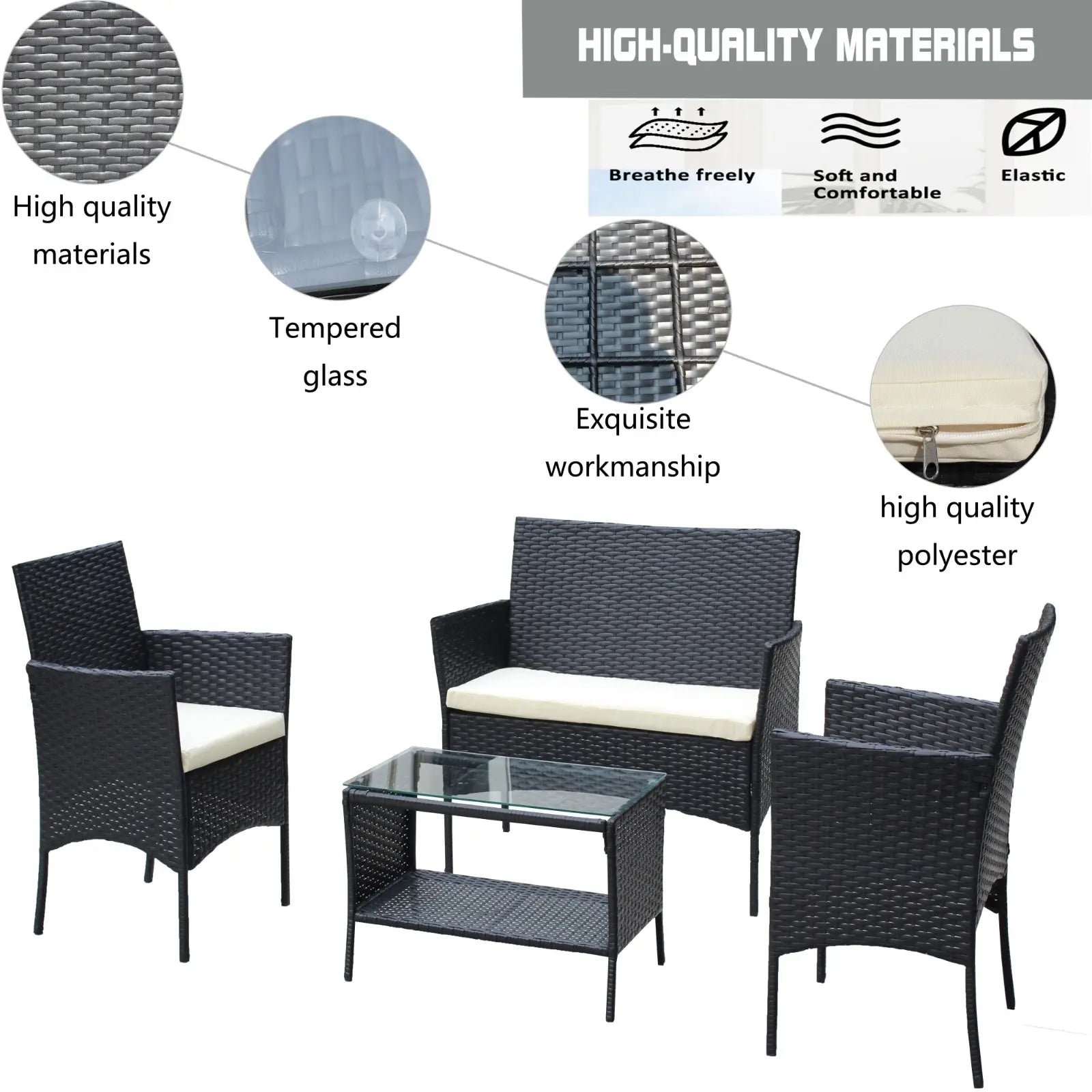 4PC Rattan Patio Set Outdoor Cushioned Wicker Sofa - Beige My Store
