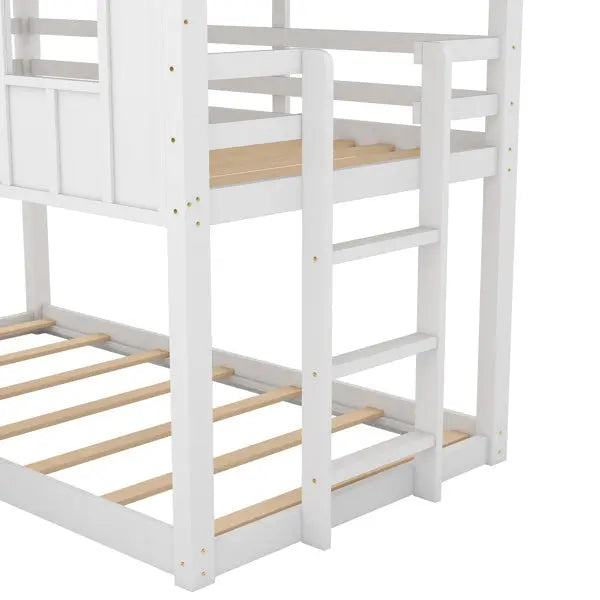 Double Decker Bunk Bed With Slide And Window, White My Store