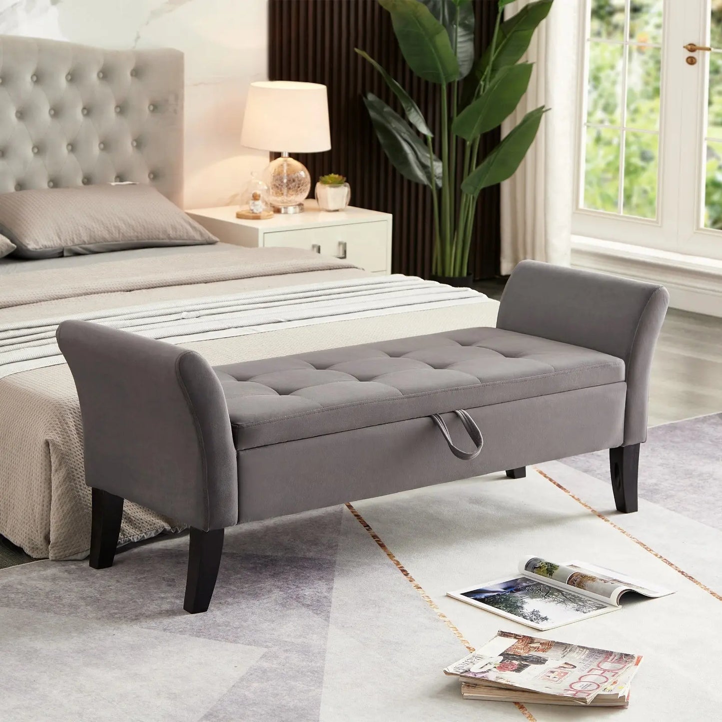 51.5  Bed Bench With Storage Grey Velvet My Store
