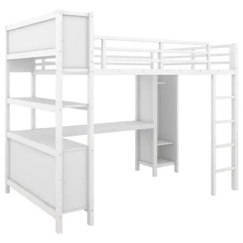 Metal Loft Bed With Wardrobe And L-shaped Desk, Full Size Loft Bed With Storage Cubes And Shelves My Store