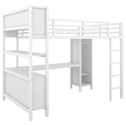 Metal Loft Bed With Wardrobe And L-shaped Desk, Full Size Loft Bed With Storage Cubes And Shelves My Store