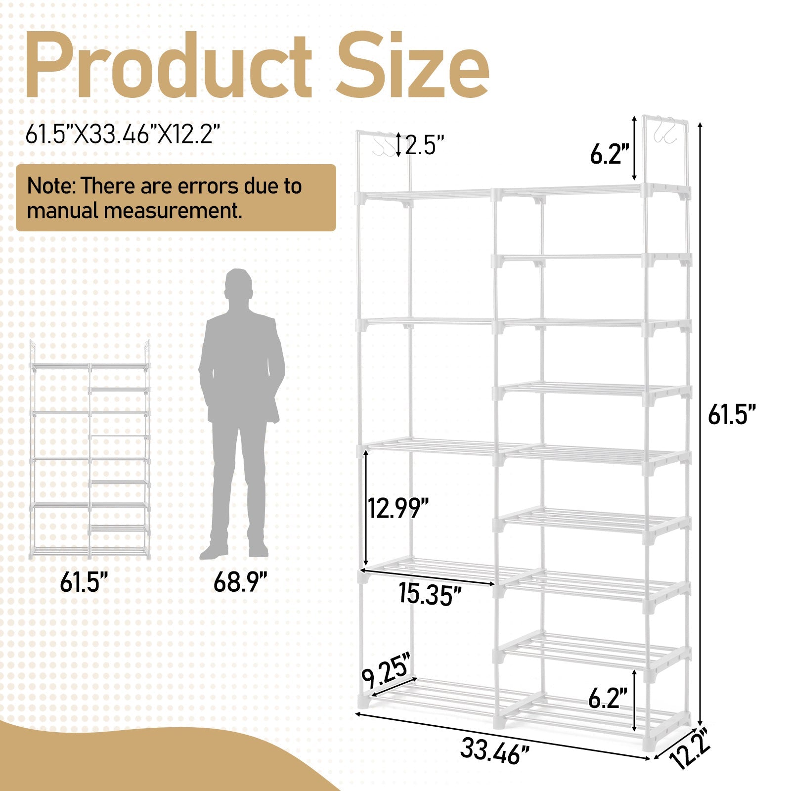 Double Row 9-Layer Shoe Rack With Handles White Inkedjoy