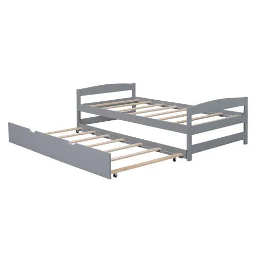 Twin Size Platform Bed With Twin Size Trundle, Gray My Store