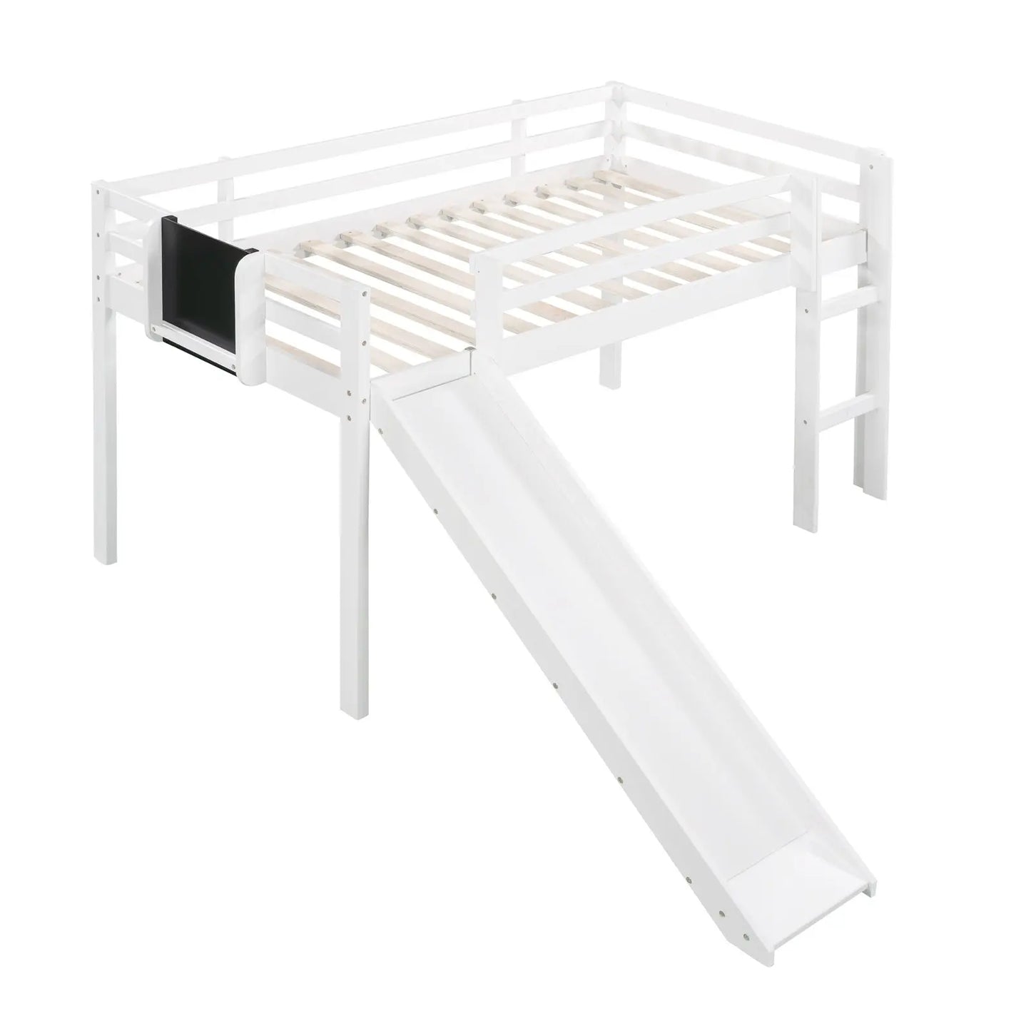 Twin Loft Bed With Slide, Stair, Chalkboard - White My Store