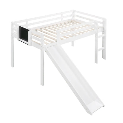 Twin Loft Bed With Slide, Stair, Chalkboard - White My Store