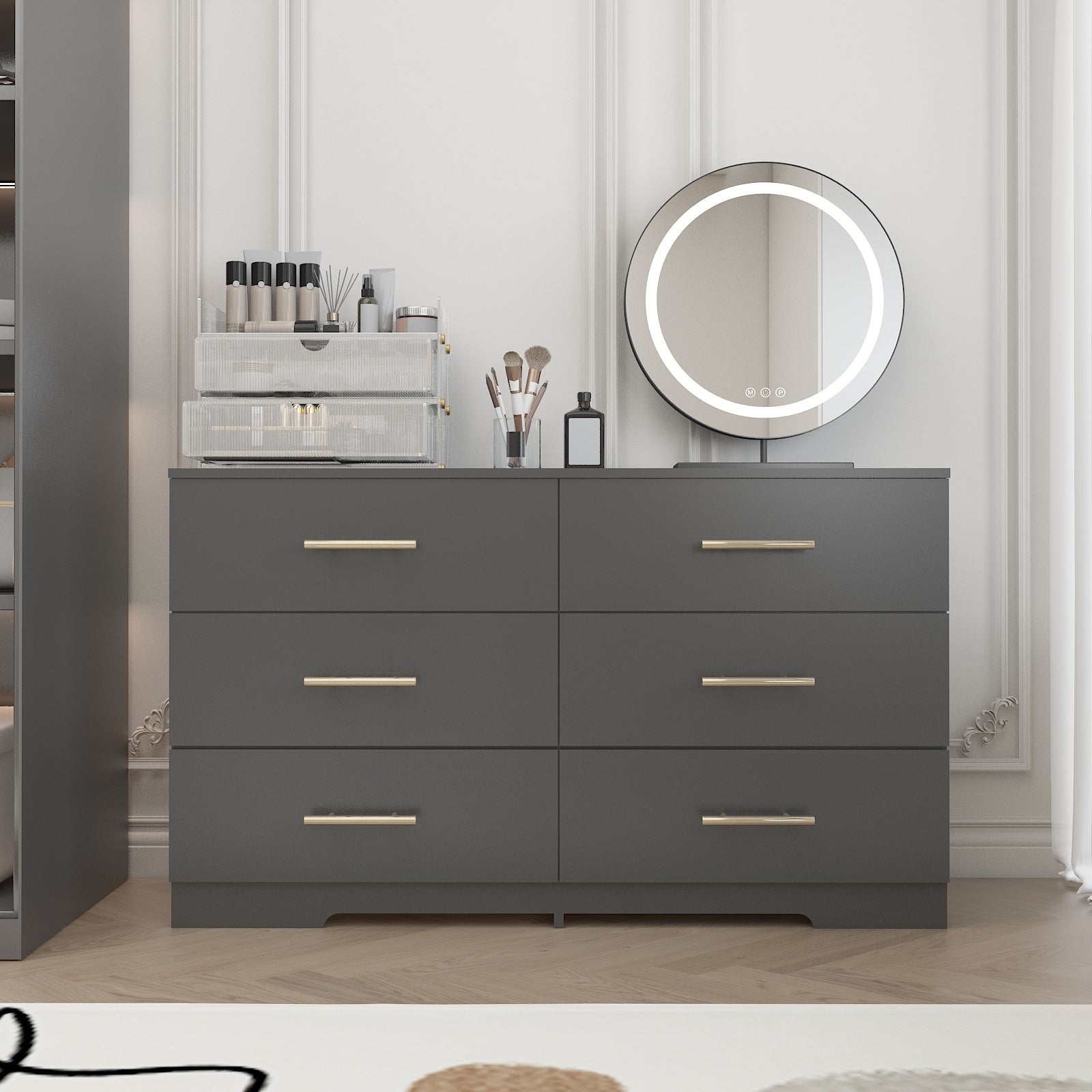 Black Color Large 6 Drawers Chest Of Drawer Dressers With Golden Handle Inkedjoy