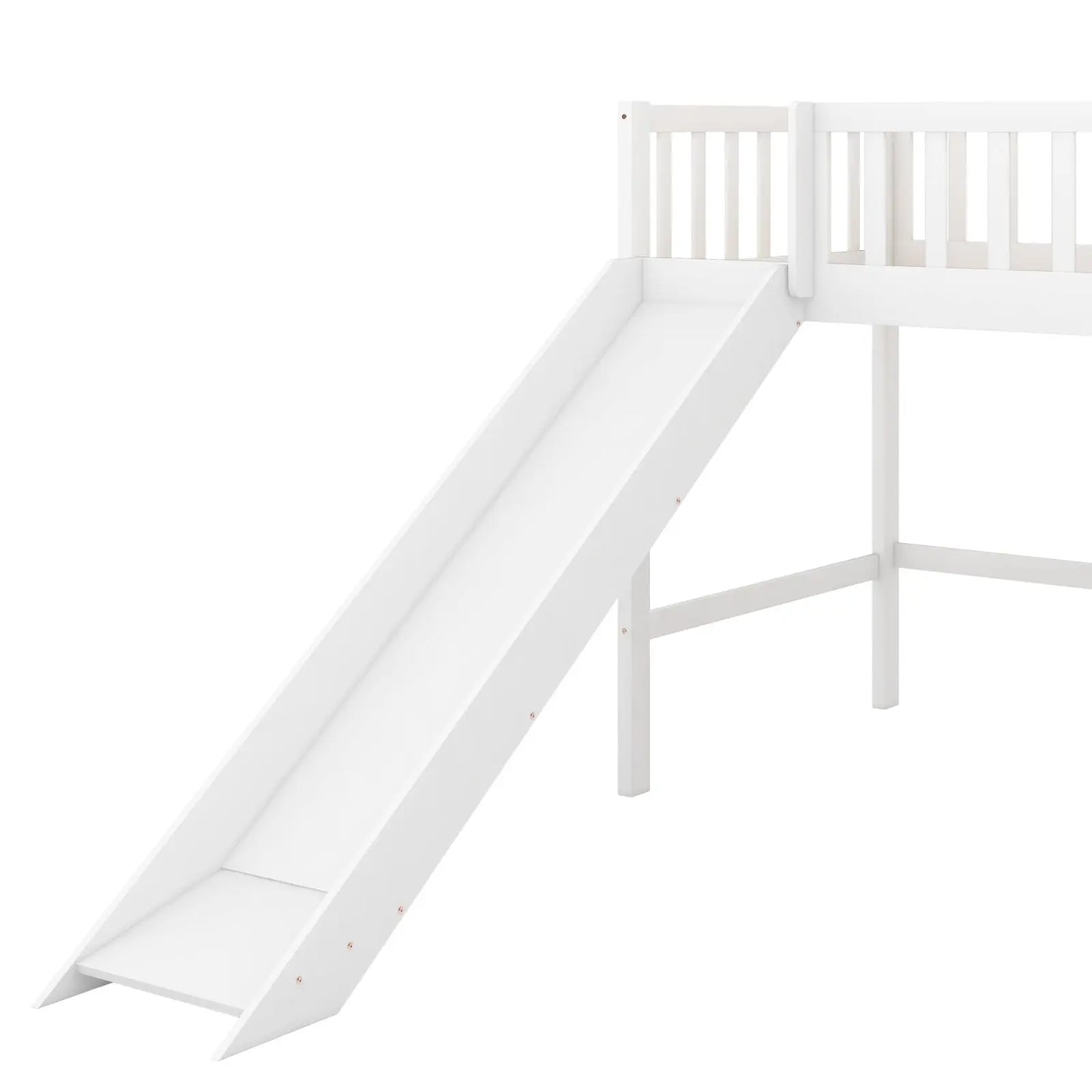 Twin Size Low Loft Bed With Ladder And Slide,White My Store