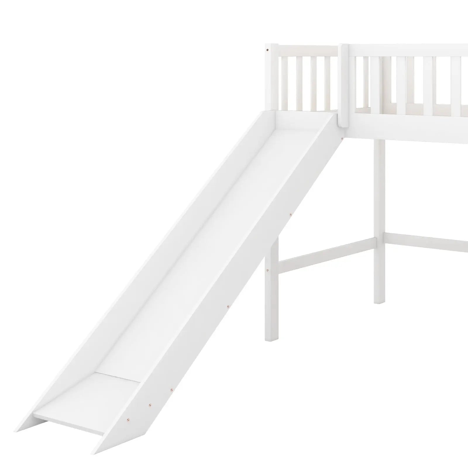 Twin Size Low Loft Bed With Ladder And Slide,White My Store