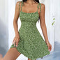 Womens Floral Mini Dress Spaghetti Strap Sleeveless Tie Shoulder Ruffle Summer Boho Dresses Inkedjoy
