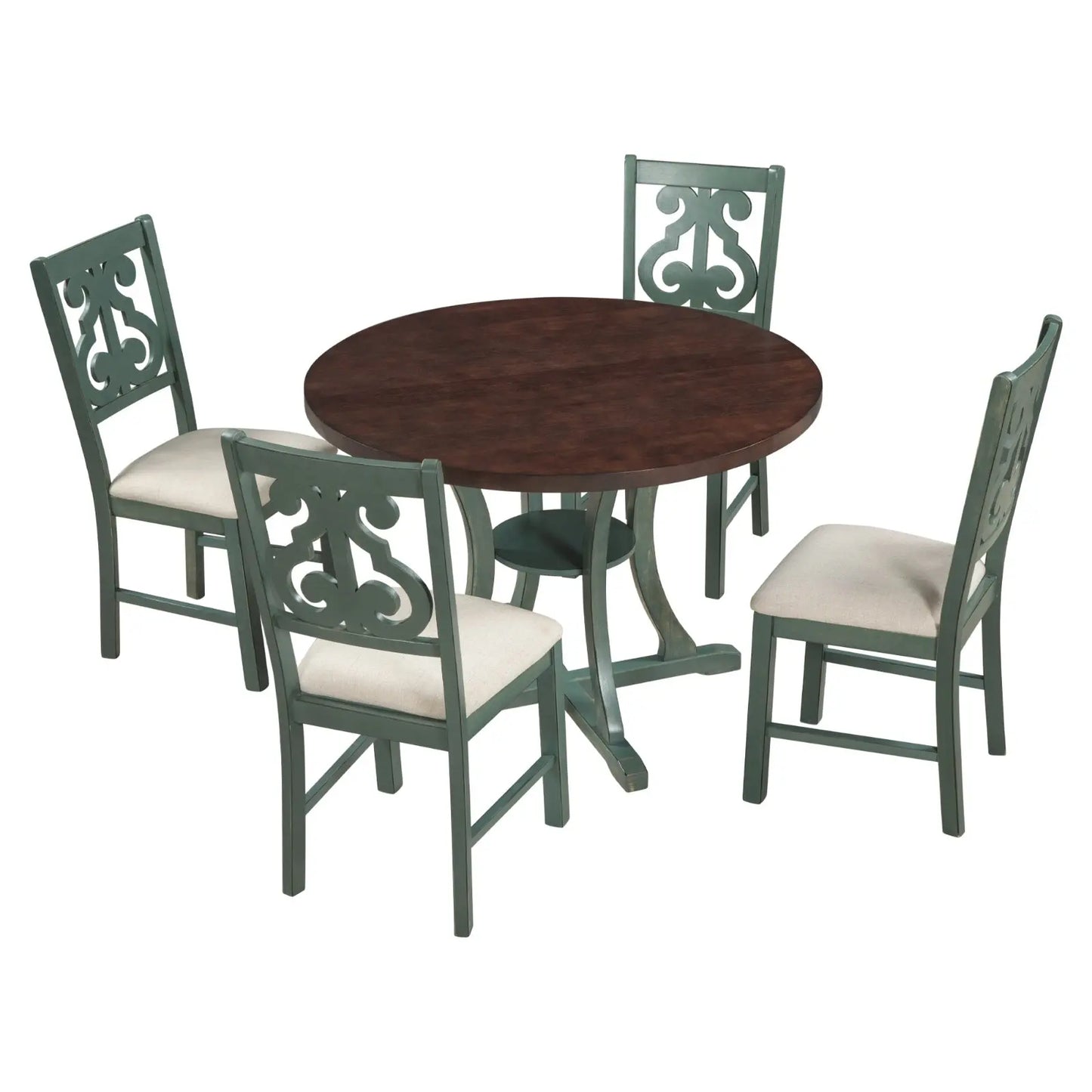 TREXM 5-Piece Round Dining Set With Fabric Chairs & Special-shaped Legs My Store
