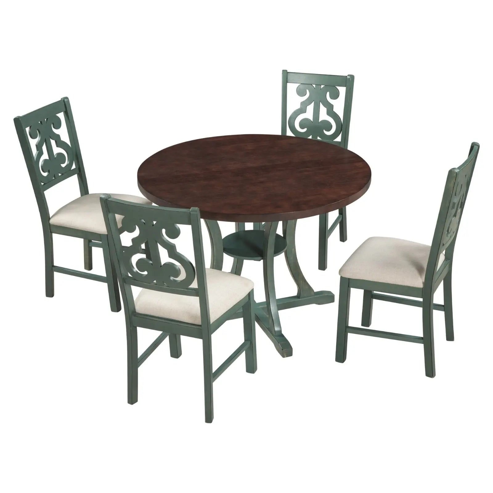 TREXM 5-Piece Round Dining Set With Fabric Chairs & Special-shaped Legs My Store