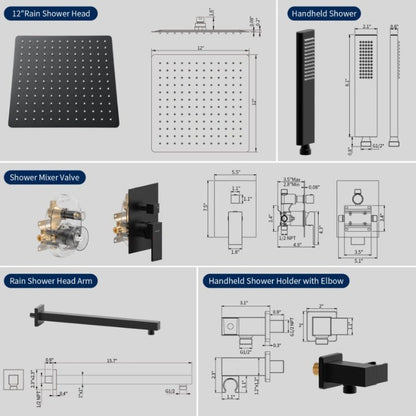 Matte Black 12 Inch Rain Shower Head And Handheld Inkedjoy