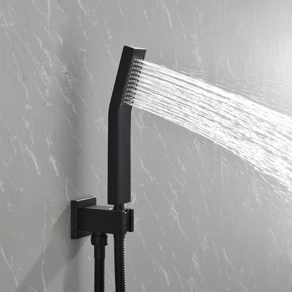 Brass Matte Black Shower Faucet With 10 Inch Shower Head And Handheld Spray Inkedjoy