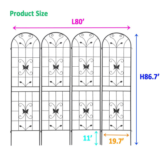 4 Pack Metal Garden Trellis 86.7x19.7Rustproof For Climbing Plants Outdoor Inkedjoy