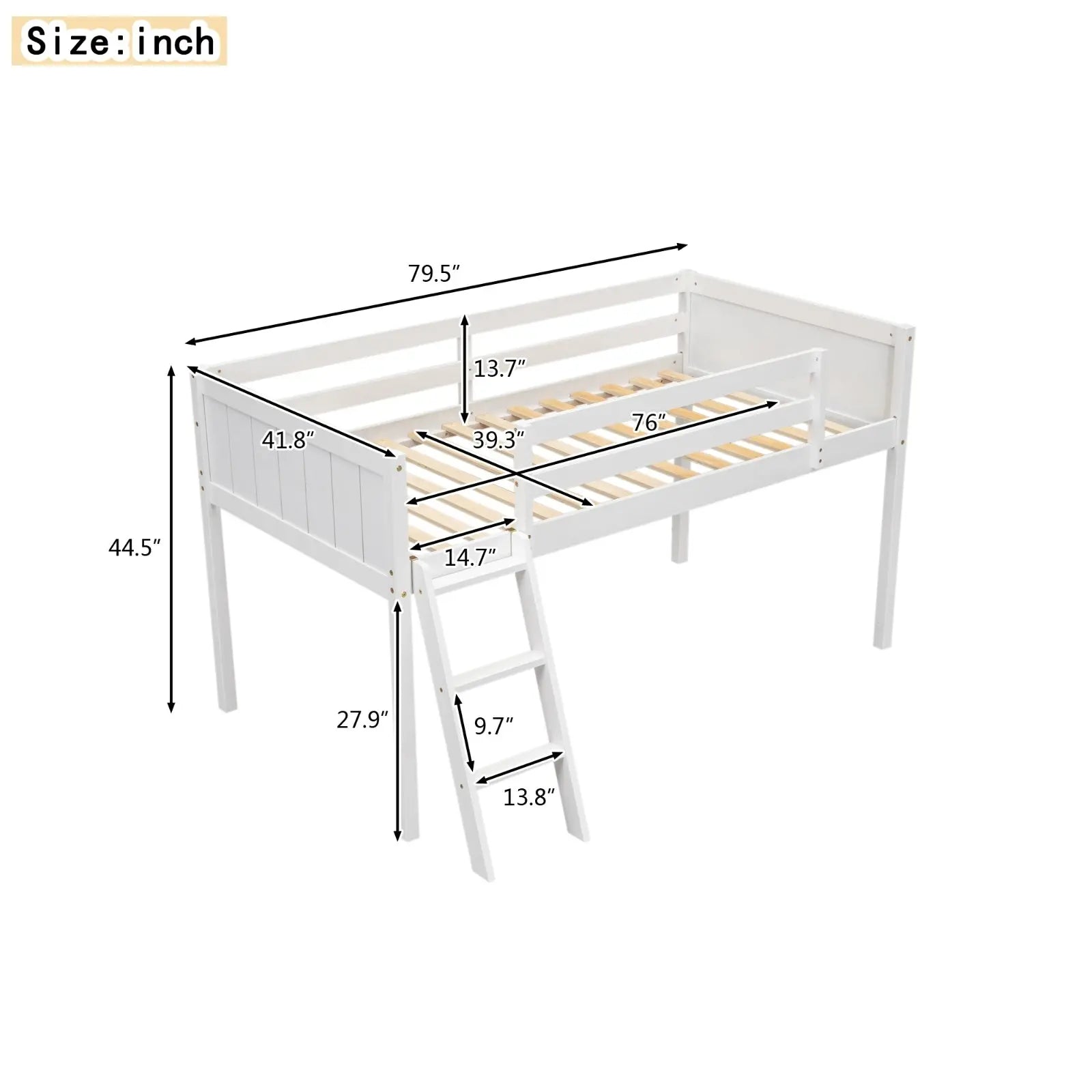 Twin Size Wood Low Loft Bed With Ladder, Ladder Can Be Placed On The Left Or Right, White My Store