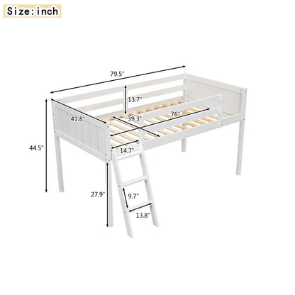 Twin Size Wood Low Loft Bed With Ladder, Ladder Can Be Placed On The Left Or Right, White My Store