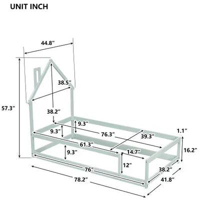 Twin Size Wood Bed With House-shaped Headboard Floor Bed With Fences,Light Green My Store