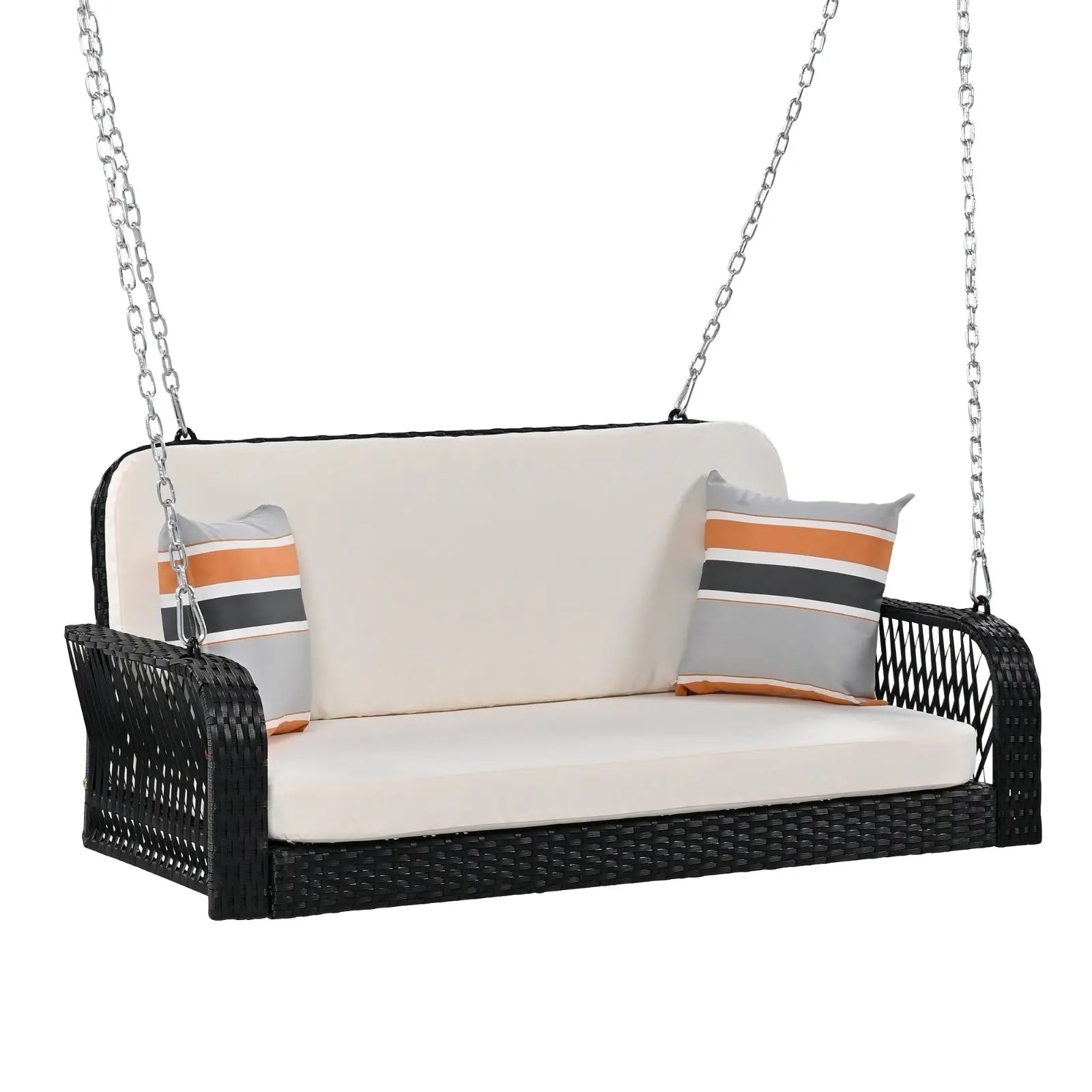 GO PE Wicker Porch Swing, 2-Seater Hanging Bench With Chains, Patio Furniture Swing For My Store